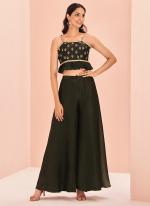 Art Silk Black Party Wear Hand Work Readymade Top With Palazzo